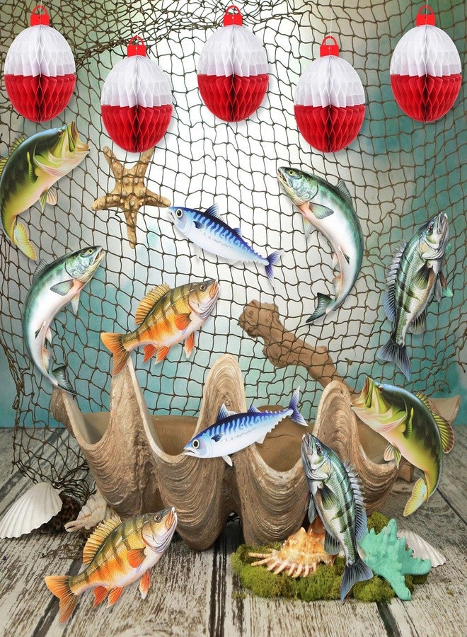 Silipull Gone Fishing Party Decorations Set Includes Bobber Honeycomb Balls Cute Cardstock Photo Prop Fish Net Decorations Party Banner for Fishing Birthday Table Dessert Supply - Image 3